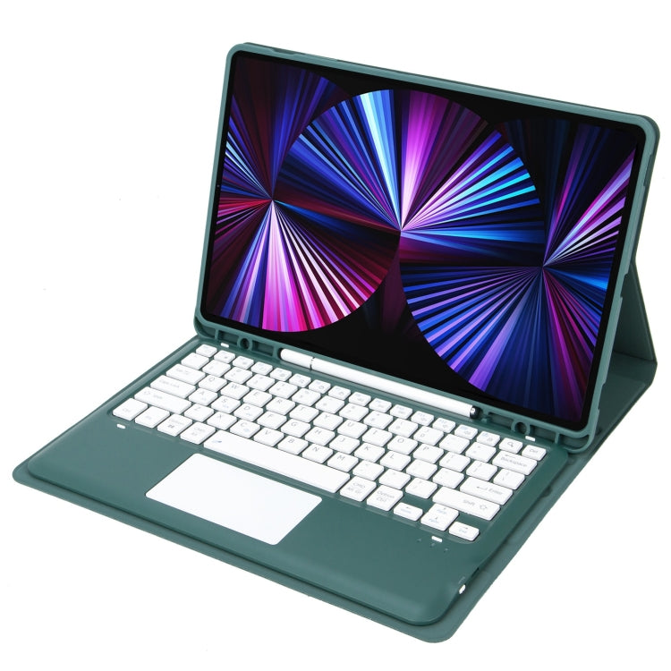 T12B-A Detachable Touch Pad Bluetooth Keyboard Leather Tablet Case For iPad Air 13 2025 / 2024 / Pro 12.9 inch 2021/2020/2018(Dark Green) by buy2fix