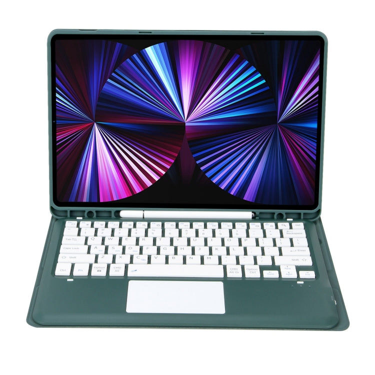 T12B-A Detachable Touch Pad Bluetooth Keyboard Leather Tablet Case For iPad Air 13 2025 / 2024 / Pro 12.9 inch 2021/2020/2018(Dark Green) by buy2fix