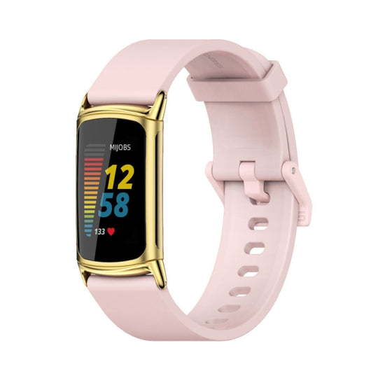 For Fitbit Charge 5 / Charge 6 Mijobs Soft Silicone  Watch Band(Pink+Gold)