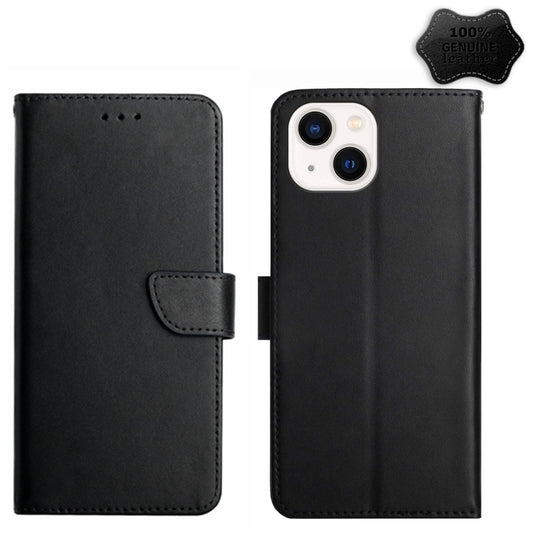 For iPhone 14 Plus Genuine Leather Fingerprint-proof Horizontal Flip Phone Case  (Black) - iPhone 14 Plus Cases by buy2fix | Online Shopping UK | buy2fix