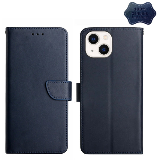 For iPhone 14 Plus Genuine Leather Fingerprint-proof Horizontal Flip Phone Case  (Blue) - iPhone 14 Plus Cases by buy2fix | Online Shopping UK | buy2fix