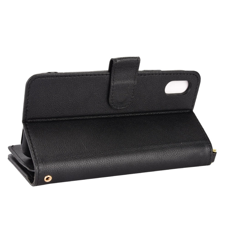 For iPhone X / XS Litchi Texture Zipper Leather Phone Case(Black) - More iPhone Cases by buy2fix | Online Shopping UK | buy2fix