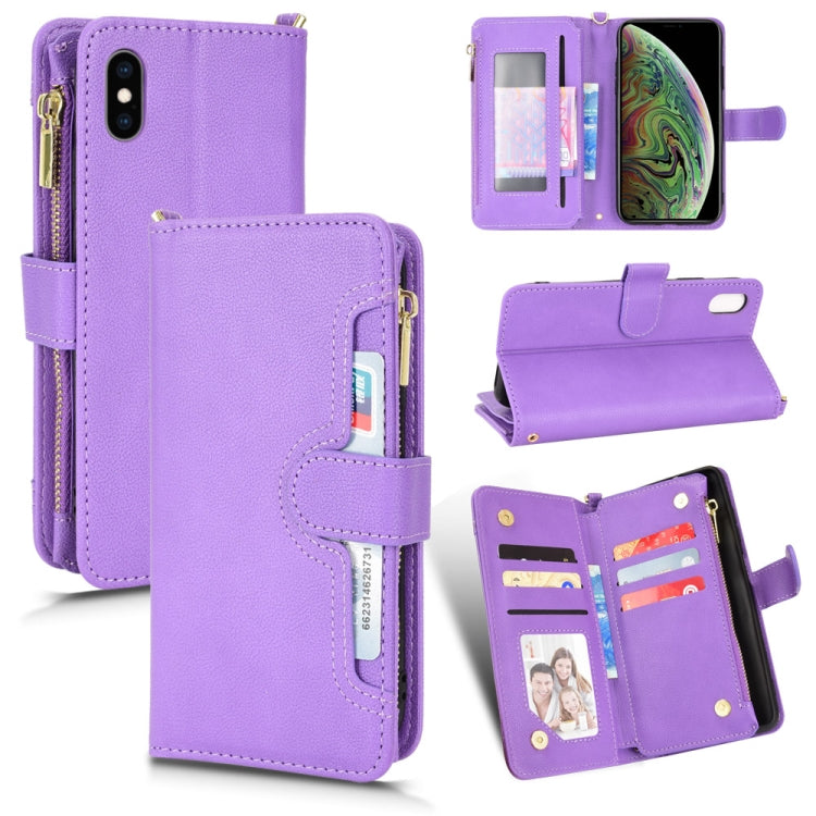 For iPhone X / XS Litchi Texture Zipper Leather Phone Case(Purple) - More iPhone Cases by buy2fix | Online Shopping UK | buy2fix