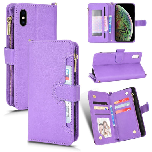 For iPhone X / XS Litchi Texture Zipper Leather Phone Case(Purple) - More iPhone Cases by buy2fix | Online Shopping UK | buy2fix