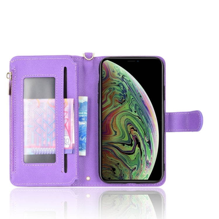 For iPhone X / XS Litchi Texture Zipper Leather Phone Case(Purple) - More iPhone Cases by buy2fix | Online Shopping UK | buy2fix