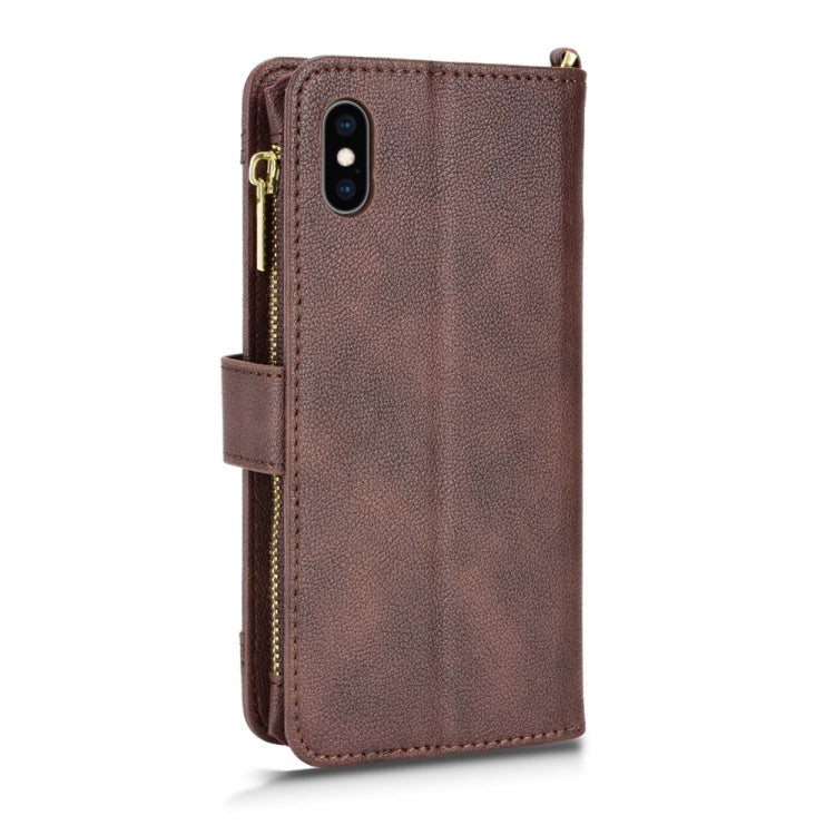 For iPhone X / XS Litchi Texture Zipper Leather Phone Case(Brown) - More iPhone Cases by buy2fix | Online Shopping UK | buy2fix