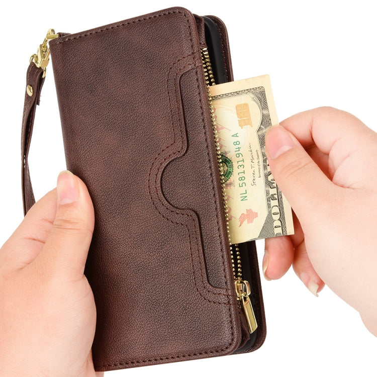 For iPhone X / XS Litchi Texture Zipper Leather Phone Case(Brown) - More iPhone Cases by buy2fix | Online Shopping UK | buy2fix