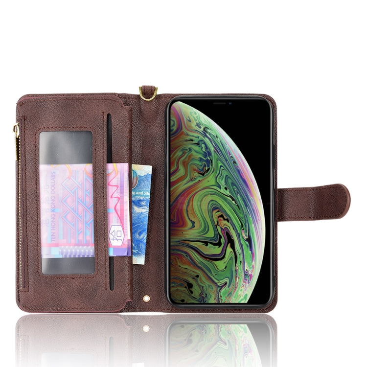 For iPhone X / XS Litchi Texture Zipper Leather Phone Case(Brown) - More iPhone Cases by buy2fix | Online Shopping UK | buy2fix