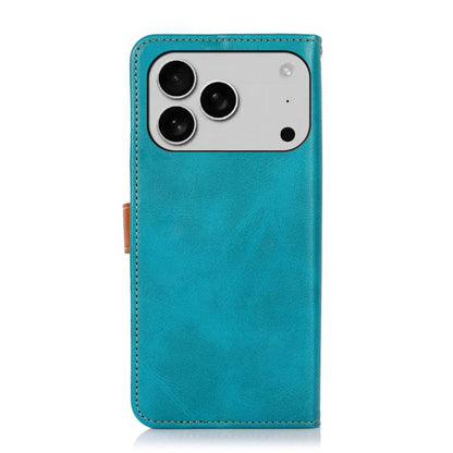 For iPhone 17 Pro Max KHAZNEH Dual-color Cowhide Texture Flip Leather Phone Case(Blue) - iPhone 17 Pro Max Cases by buy2fix | Online Shopping UK | buy2fix