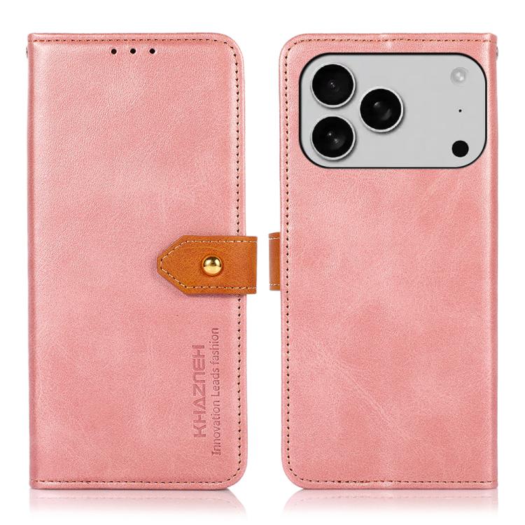 For iPhone 17 Pro Max KHAZNEH Dual-color Cowhide Texture Flip Leather Phone Case(Rose Gold) - iPhone 17 Pro Max Cases by buy2fix | Online Shopping UK | buy2fix