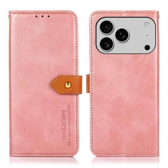 For iPhone 18 Pro Max / 17 Pro Max KHAZNEH Dual-color Cowhide Texture Flip Leather Phone Case(Rose Gold)
