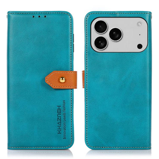 For iPhone 17 Pro KHAZNEH Dual-color Cowhide Texture Flip Leather Phone Case(Blue) - iPhone 17 Pro Cases by buy2fix | Online Shopping UK | buy2fix