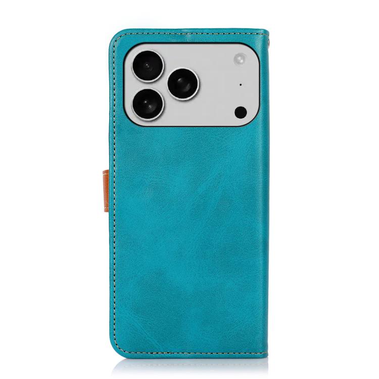 For iPhone 17 Pro KHAZNEH Dual-color Cowhide Texture Flip Leather Phone Case(Blue) - iPhone 17 Pro Cases by buy2fix | Online Shopping UK | buy2fix