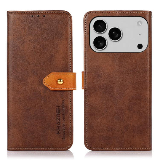 For iPhone 18 Pro / 17 Pro KHAZNEH Dual-color Cowhide Texture Flip Leather Phone Case(Brown)