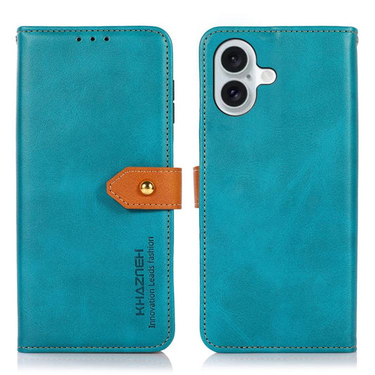 For iPhone 17 KHAZNEH Dual-color Cowhide Texture Flip Leather Phone Case(Blue) - iPhone 17 Cases by buy2fix | Online Shopping UK | buy2fix
