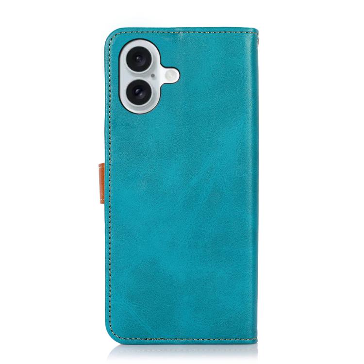 For iPhone 17 KHAZNEH Dual-color Cowhide Texture Flip Leather Phone Case(Blue) - iPhone 17 Cases by buy2fix | Online Shopping UK | buy2fix