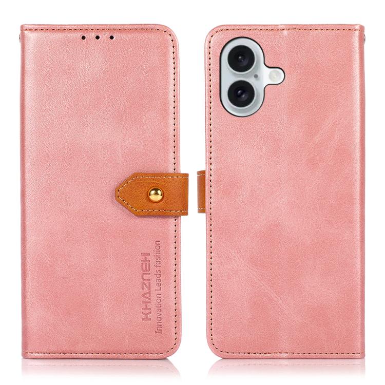 For iPhone 17 KHAZNEH Dual-color Cowhide Texture Flip Leather Phone Case(Rose Gold) - iPhone 17 Cases by buy2fix | Online Shopping UK | buy2fix