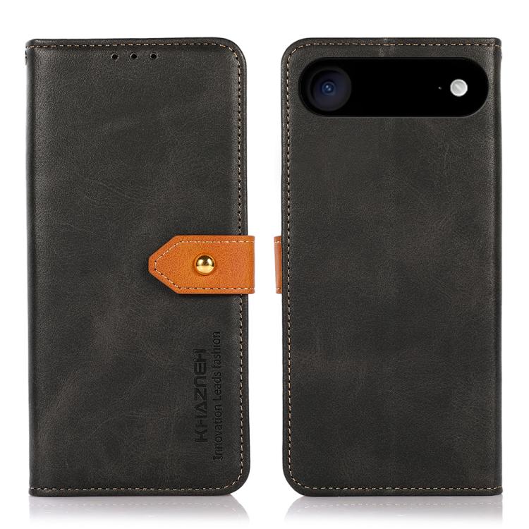 For iPhone 17 Air KHAZNEH Dual-color Cowhide Texture Flip Leather Phone Case(Black) - iPhone 17 Air Cases by buy2fix | Online Shopping UK | buy2fix