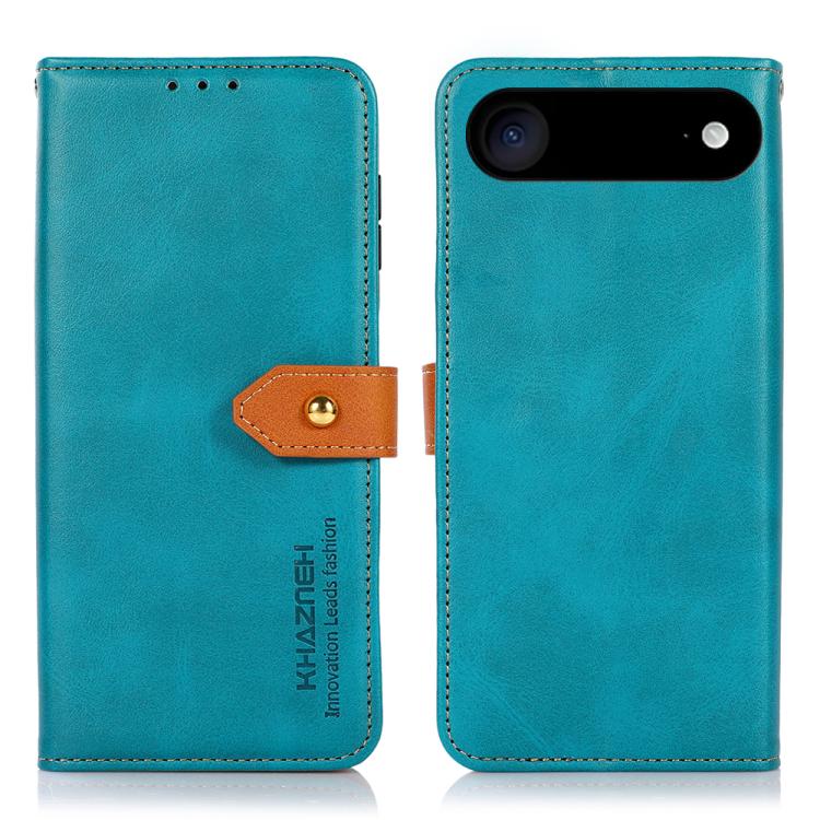 For iPhone 17 Air KHAZNEH Dual-color Cowhide Texture Flip Leather Phone Case(Blue) - iPhone 17 Air Cases by buy2fix | Online Shopping UK | buy2fix