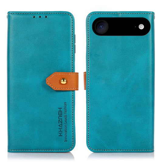 For iPhone 17 Air KHAZNEH Dual-color Cowhide Texture Flip Leather Phone Case(Blue) - iPhone 17 Air Cases by buy2fix | Online Shopping UK | buy2fix