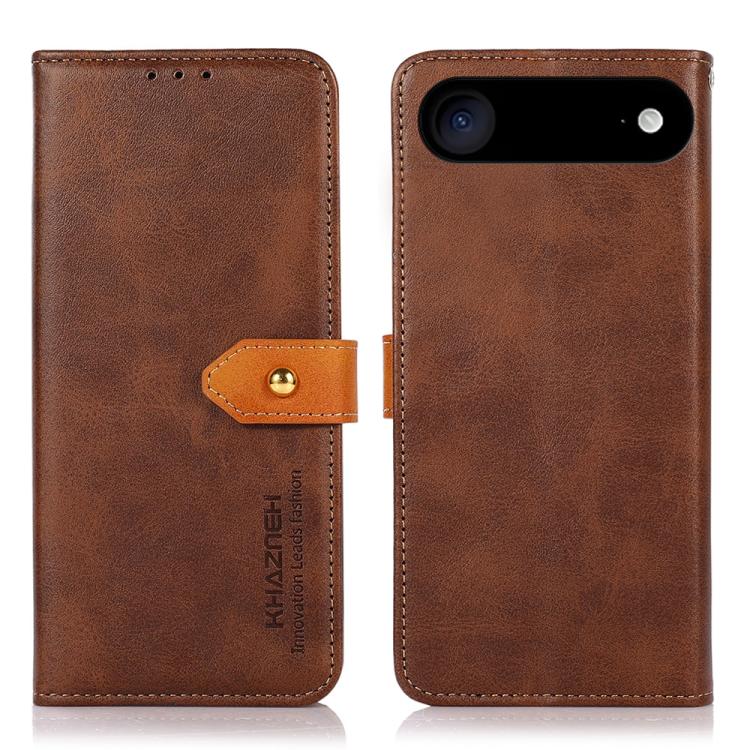 For iPhone 17 Air KHAZNEH Dual-color Cowhide Texture Flip Leather Phone Case(Brown) - iPhone 17 Air Cases by buy2fix | Online Shopping UK | buy2fix
