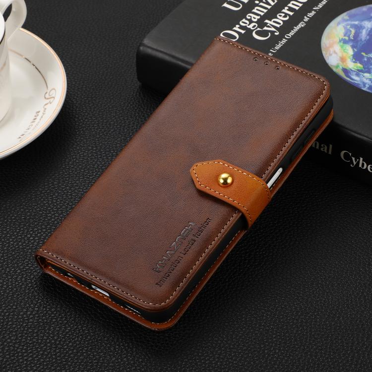 For iPhone 17 Air KHAZNEH Dual-color Cowhide Texture Flip Leather Phone Case(Brown) - iPhone 17 Air Cases by buy2fix | Online Shopping UK | buy2fix