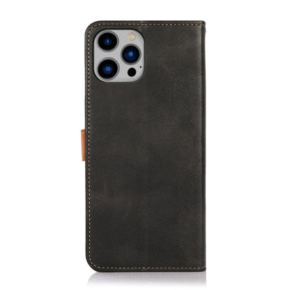 KHAZNEH Dual-color Cowhide Texture Flip Leather Phone Case For iPhone 16 Pro Max(Black) - iPhone 16 Pro Max Cases by buy2fix | Online Shopping UK | buy2fix