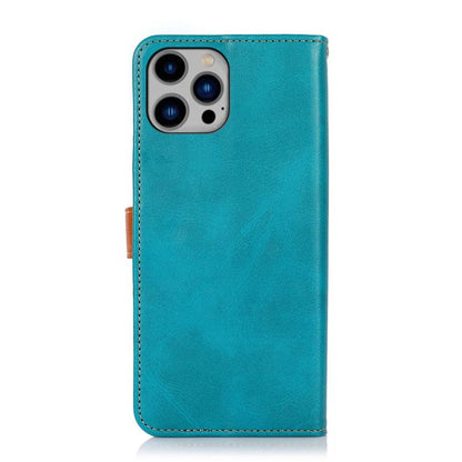 For iPhone 15 Pro KHAZNEH Dual-color Cowhide Texture Flip Leather Phone Case(Blue) by buy2fix