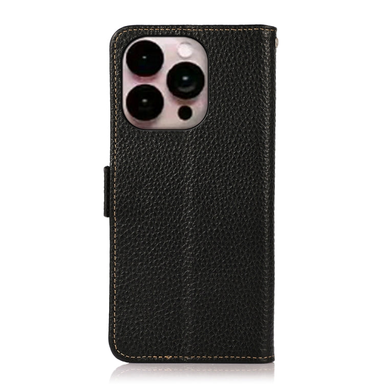 For iPhone 14 Pro Max KHAZNEH Side-Magnetic Litchi Genuine Leather RFID Phone Case (Black) - iPhone 14 Pro Max Cases by buy2fix | Online Shopping UK | buy2fix