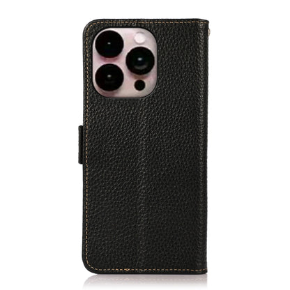 For iPhone 14 Pro Max KHAZNEH Side-Magnetic Litchi Genuine Leather RFID Phone Case (Black) - iPhone 14 Pro Max Cases by buy2fix | Online Shopping UK | buy2fix