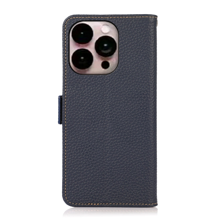 For iPhone 14 Pro Max KHAZNEH Side-Magnetic Litchi Genuine Leather RFID Phone Case (Blue) - iPhone 14 Pro Max Cases by buy2fix | Online Shopping UK | buy2fix
