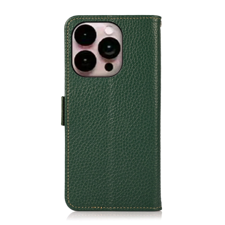 For iPhone 14 Pro Max KHAZNEH Side-Magnetic Litchi Genuine Leather RFID Phone Case (Green) - iPhone 14 Pro Max Cases by buy2fix | Online Shopping UK | buy2fix