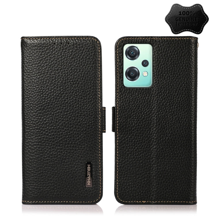 For OnePlus Nord CE 2 Lite 5G KHAZNEH Side-Magnetic Litchi Genuine Leather RFID Phone Case(Black) - OnePlus Cases by buy2fix | Online Shopping UK | buy2fix
