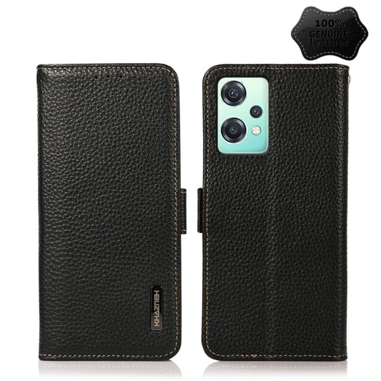 For OnePlus Nord CE 2 Lite 5G KHAZNEH Side-Magnetic Litchi Genuine Leather RFID Phone Case(Black) - OnePlus Cases by buy2fix | Online Shopping UK | buy2fix