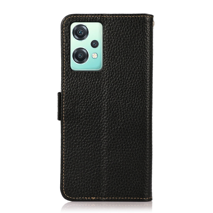 For OnePlus Nord CE 2 Lite 5G KHAZNEH Side-Magnetic Litchi Genuine Leather RFID Phone Case(Black) - OnePlus Cases by buy2fix | Online Shopping UK | buy2fix