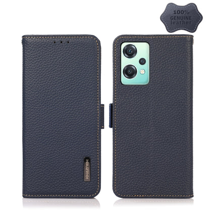 For OnePlus Nord CE 2 Lite 5G KHAZNEH Side-Magnetic Litchi Genuine Leather RFID Phone Case(Blue) - OnePlus Cases by buy2fix | Online Shopping UK | buy2fix