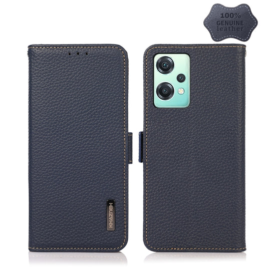 For OnePlus Nord CE 2 Lite 5G KHAZNEH Side-Magnetic Litchi Genuine Leather RFID Phone Case(Blue) - OnePlus Cases by buy2fix | Online Shopping UK | buy2fix