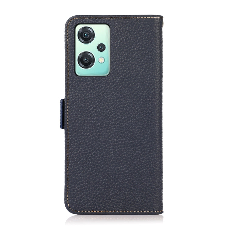 For OnePlus Nord CE 2 Lite 5G KHAZNEH Side-Magnetic Litchi Genuine Leather RFID Phone Case(Blue) - OnePlus Cases by buy2fix | Online Shopping UK | buy2fix