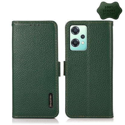 For OnePlus Nord CE 2 Lite 5G KHAZNEH Side-Magnetic Litchi Genuine Leather RFID Phone Case(Green) - OnePlus Cases by buy2fix | Online Shopping UK | buy2fix