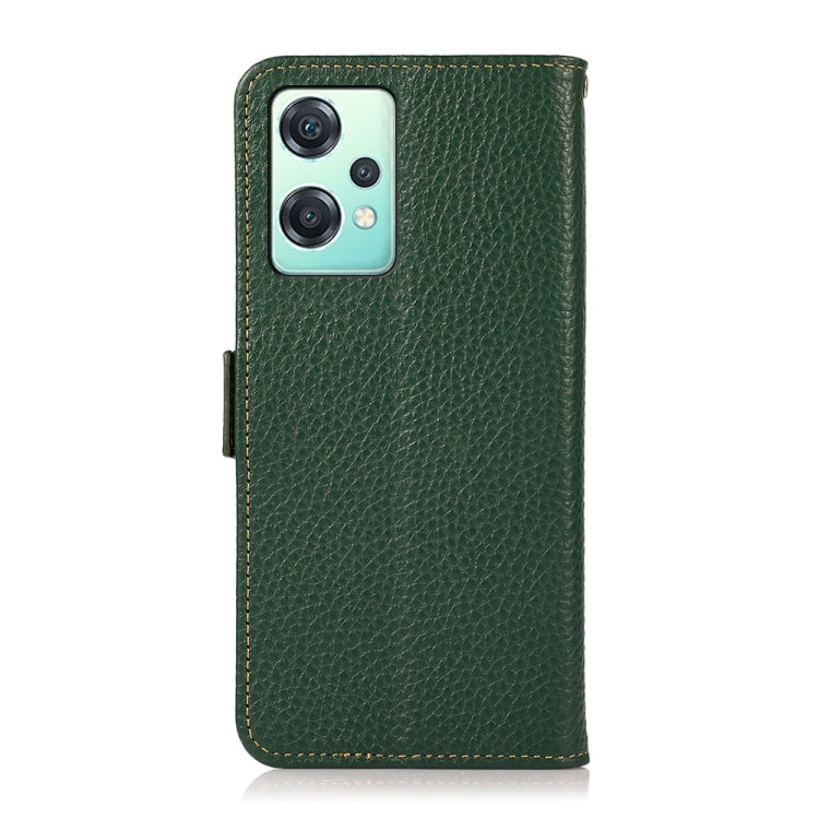 For OnePlus Nord CE 2 Lite 5G KHAZNEH Side-Magnetic Litchi Genuine Leather RFID Phone Case(Green) - OnePlus Cases by buy2fix | Online Shopping UK | buy2fix