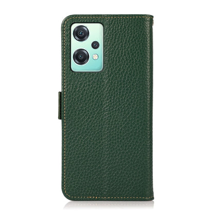 For OnePlus Nord CE 2 Lite 5G KHAZNEH Side-Magnetic Litchi Genuine Leather RFID Phone Case(Green) - OnePlus Cases by buy2fix | Online Shopping UK | buy2fix