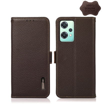 For OnePlus Nord CE 2 Lite 5G KHAZNEH Side-Magnetic Litchi Genuine Leather RFID Phone Case(Brown) - OnePlus Cases by buy2fix | Online Shopping UK | buy2fix