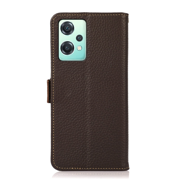 For OnePlus Nord CE 2 Lite 5G KHAZNEH Side-Magnetic Litchi Genuine Leather RFID Phone Case(Brown) - OnePlus Cases by buy2fix | Online Shopping UK | buy2fix