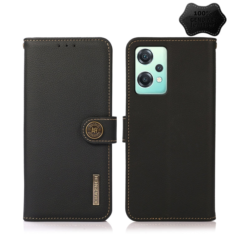 For OnePlus Nord CE 2 Lite 5G KHAZNEH Custer Genuine Leather RFID Phone Case(Black) - OnePlus Cases by buy2fix | Online Shopping UK | buy2fix