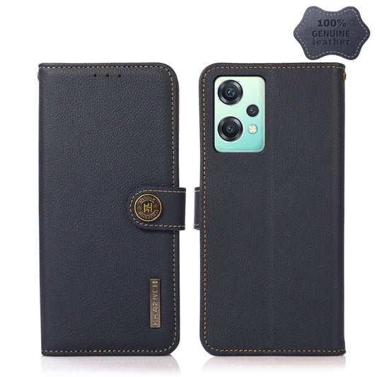 For OnePlus Nord CE 2 Lite 5G KHAZNEH Custer Genuine Leather RFID Phone Case(Blue) - OnePlus Cases by buy2fix | Online Shopping UK | buy2fix