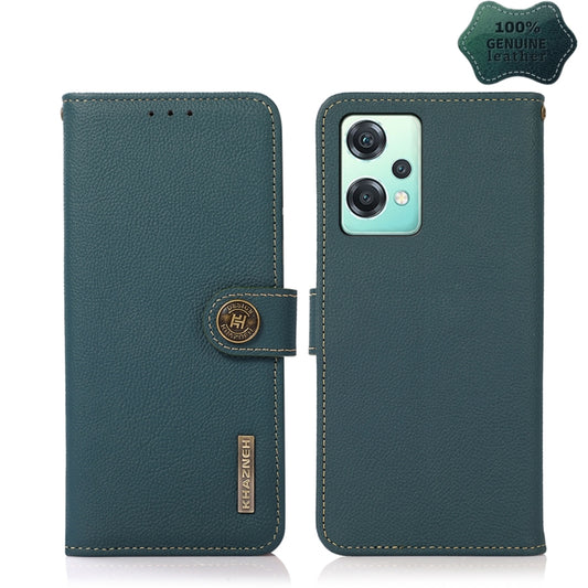 For OnePlus Nord CE 2 Lite 5G KHAZNEH Custer Genuine Leather RFID Phone Case(Green) - OnePlus Cases by buy2fix | Online Shopping UK | buy2fix