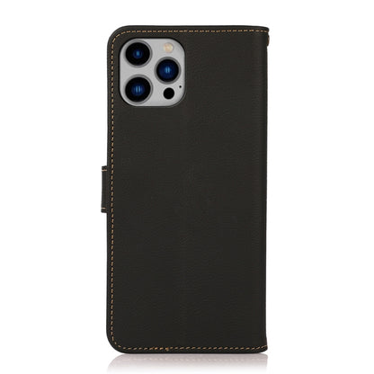 For iPhone 14 Plus KHAZNEH Custer Genuine Leather RFID Phone Case  (Black) - iPhone 14 Plus Cases by buy2fix | Online Shopping UK | buy2fix