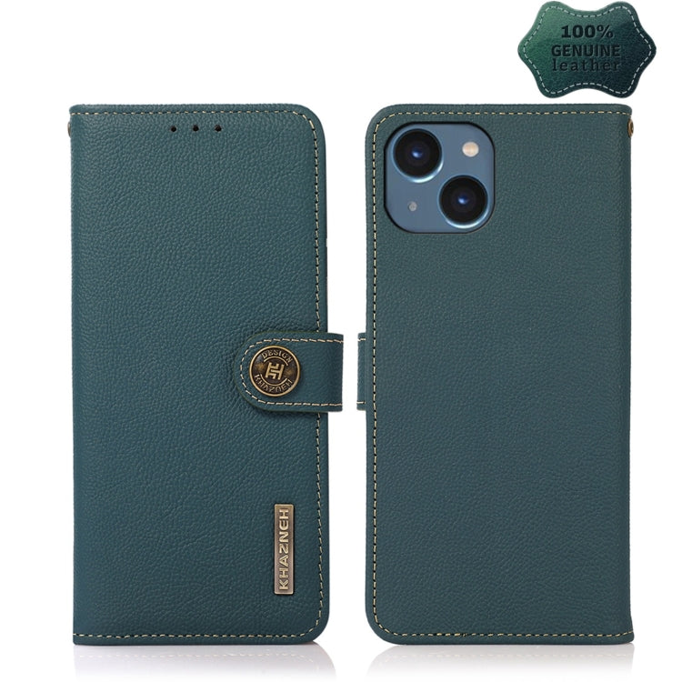 For iPhone 14 Plus KHAZNEH Custer Genuine Leather RFID Phone Case  (Green) - iPhone 14 Plus Cases by buy2fix | Online Shopping UK | buy2fix
