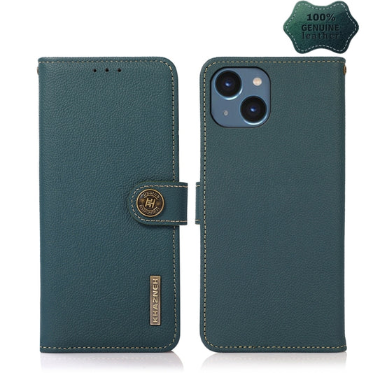 For iPhone 14 Plus KHAZNEH Custer Genuine Leather RFID Phone Case  (Green) - iPhone 14 Plus Cases by buy2fix | Online Shopping UK | buy2fix