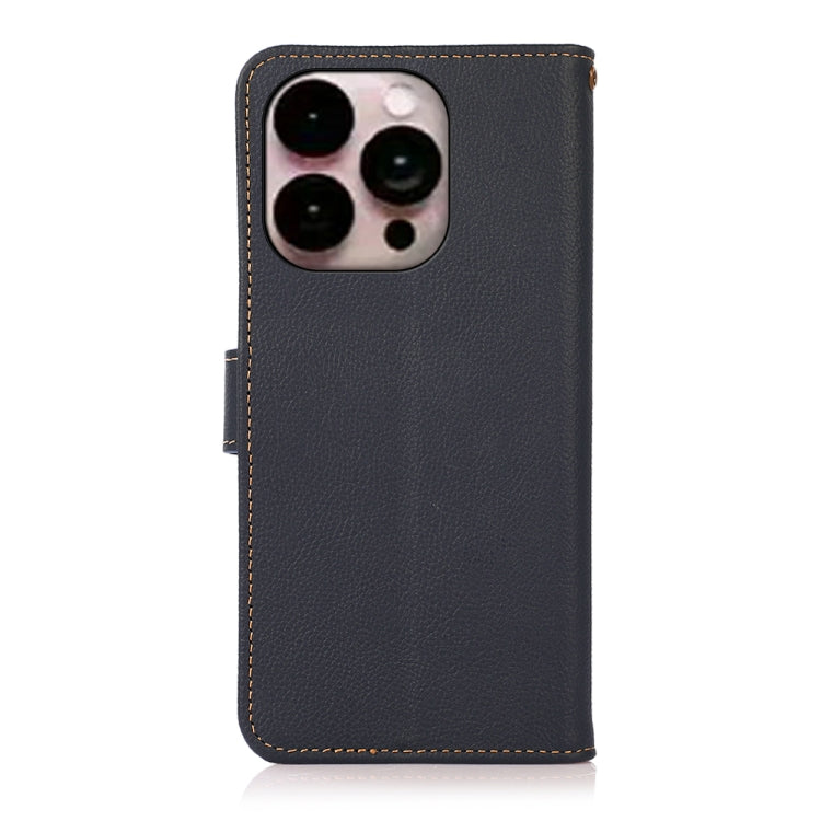 For iPhone 14 Pro Max KHAZNEH Custer Genuine Leather RFID Phone Case (Blue) - iPhone 14 Pro Max Cases by buy2fix | Online Shopping UK | buy2fix